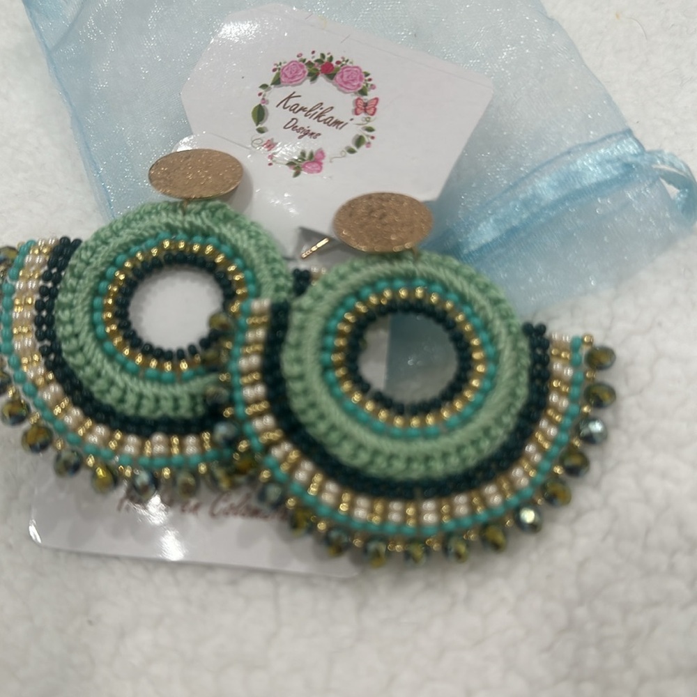 NWT gorgeous handmade earrings turquoise boho bohemian festival - Picture 2 of 3